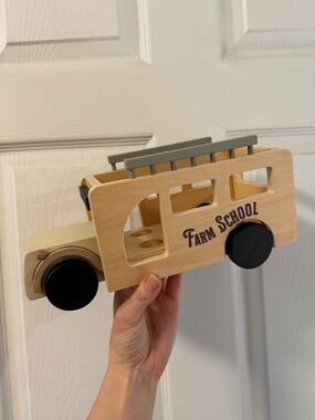 Magnolia Wooden Farm School Bus Toy - Natural and Black